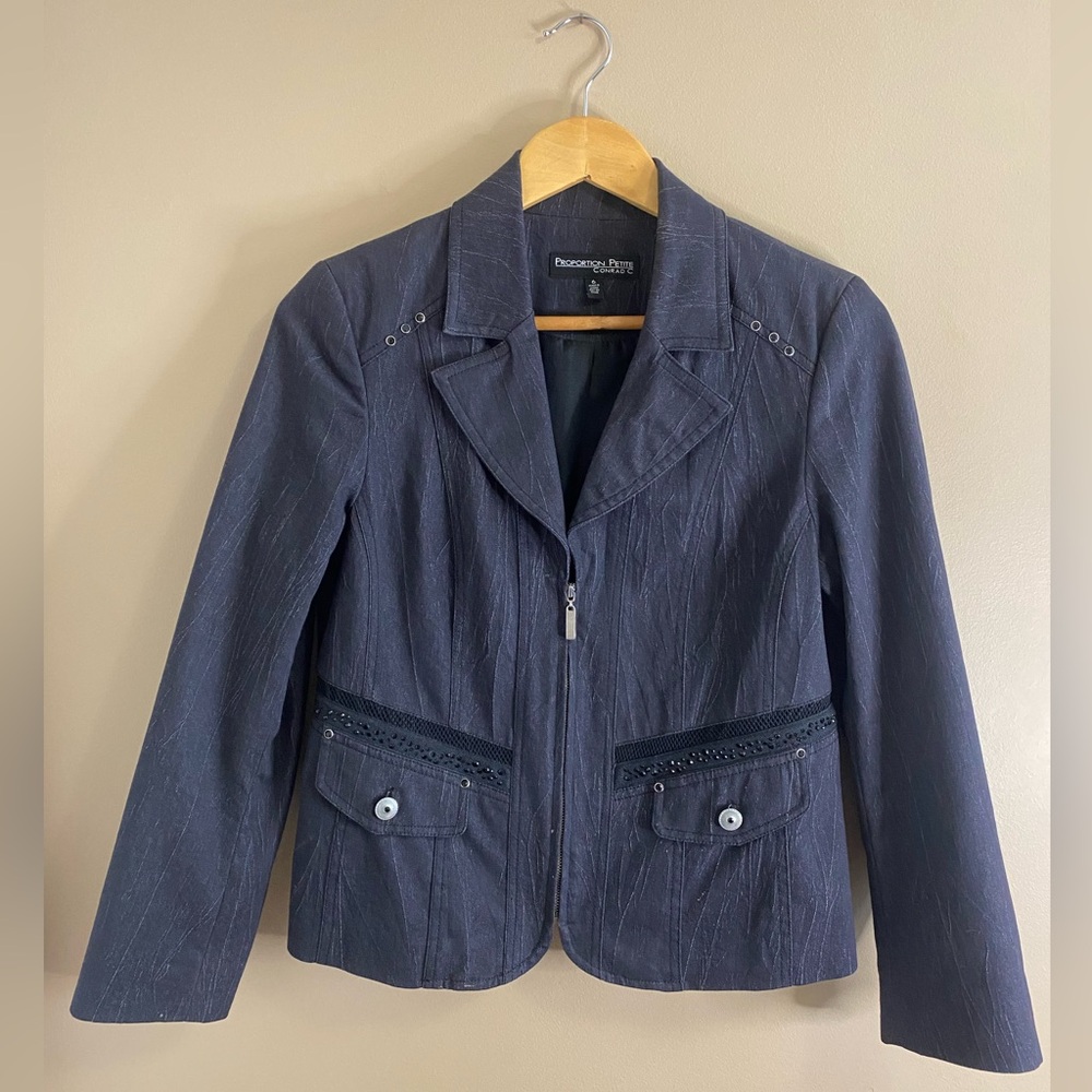 Proportion Petite Conrad Charcoal Grey Denim Blazer Jean Jacket